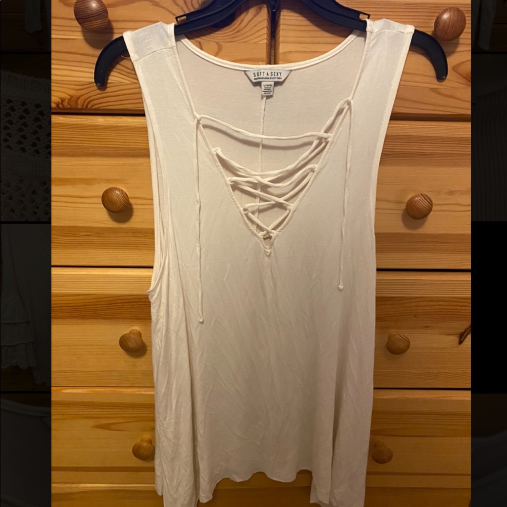 American eagle White Lace up Tank size L